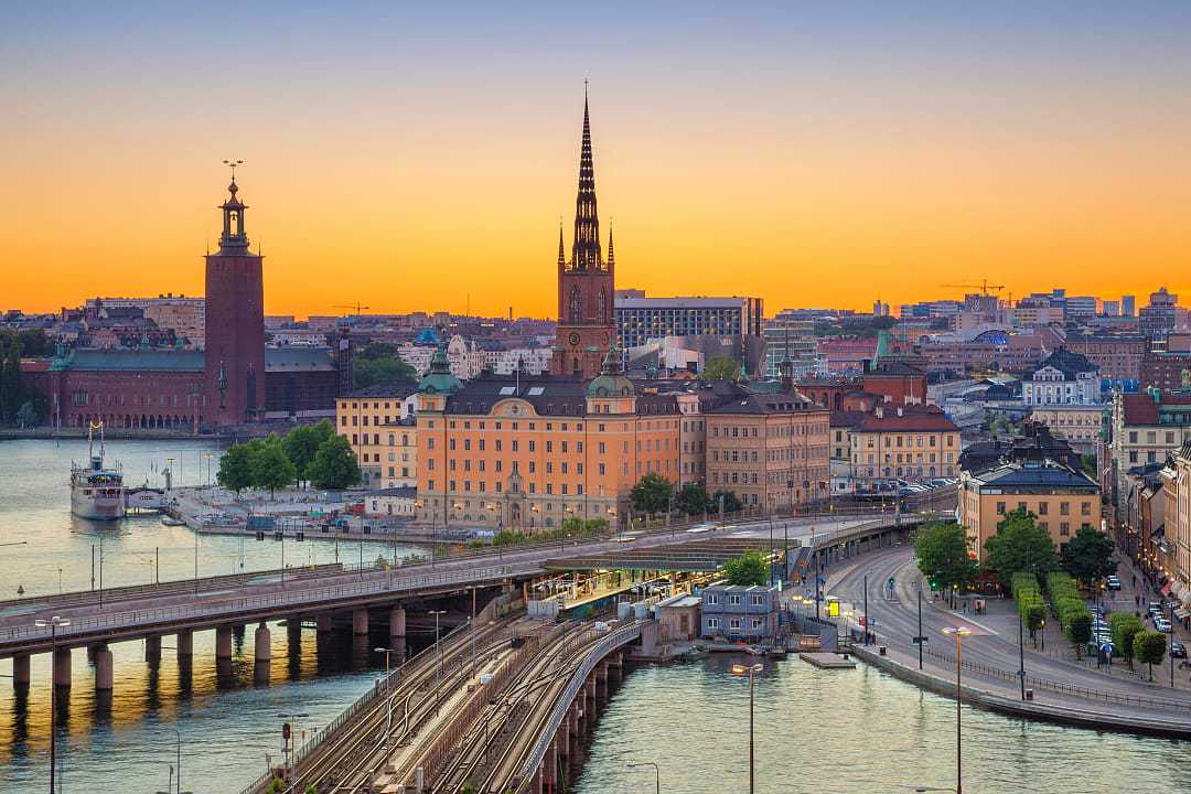 Stockholm cityscape at sunset, Sweden